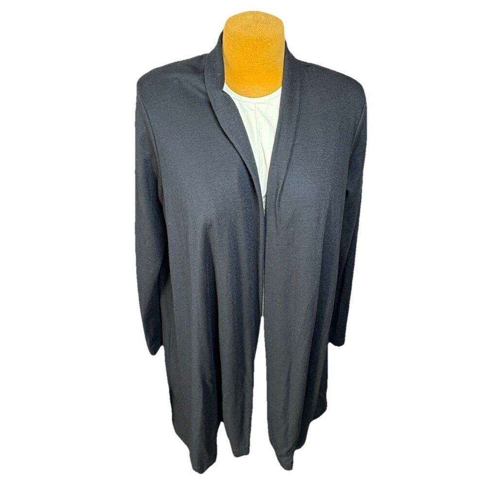 Vintage Lew Magram Merino Wool Cardigan Medium Black Duster Long Knit Sweater